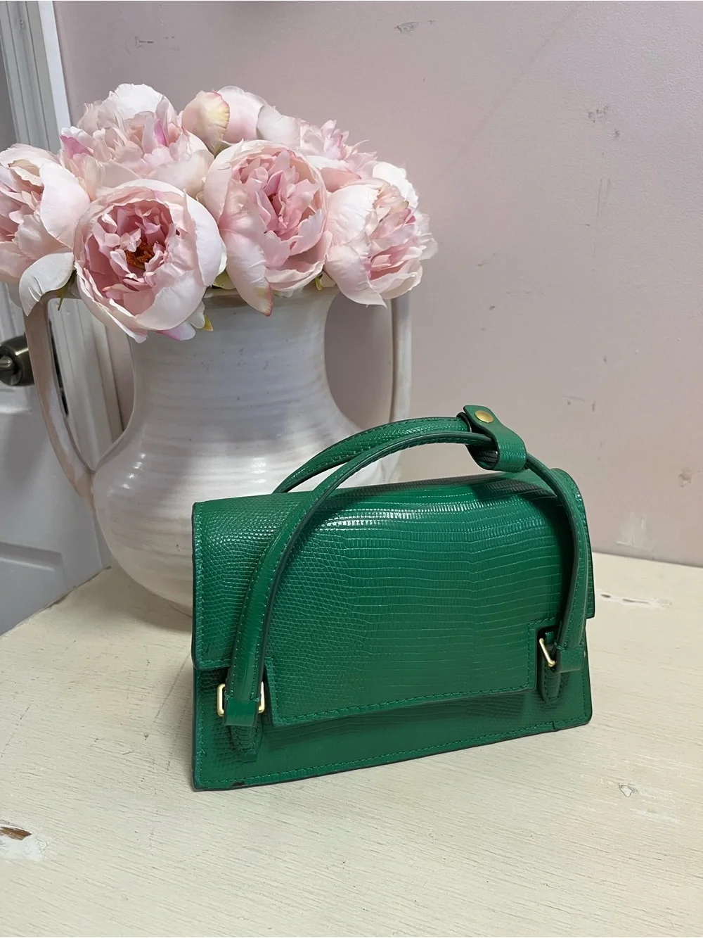Zara Green Structured Top-Handle Crossbody Bag